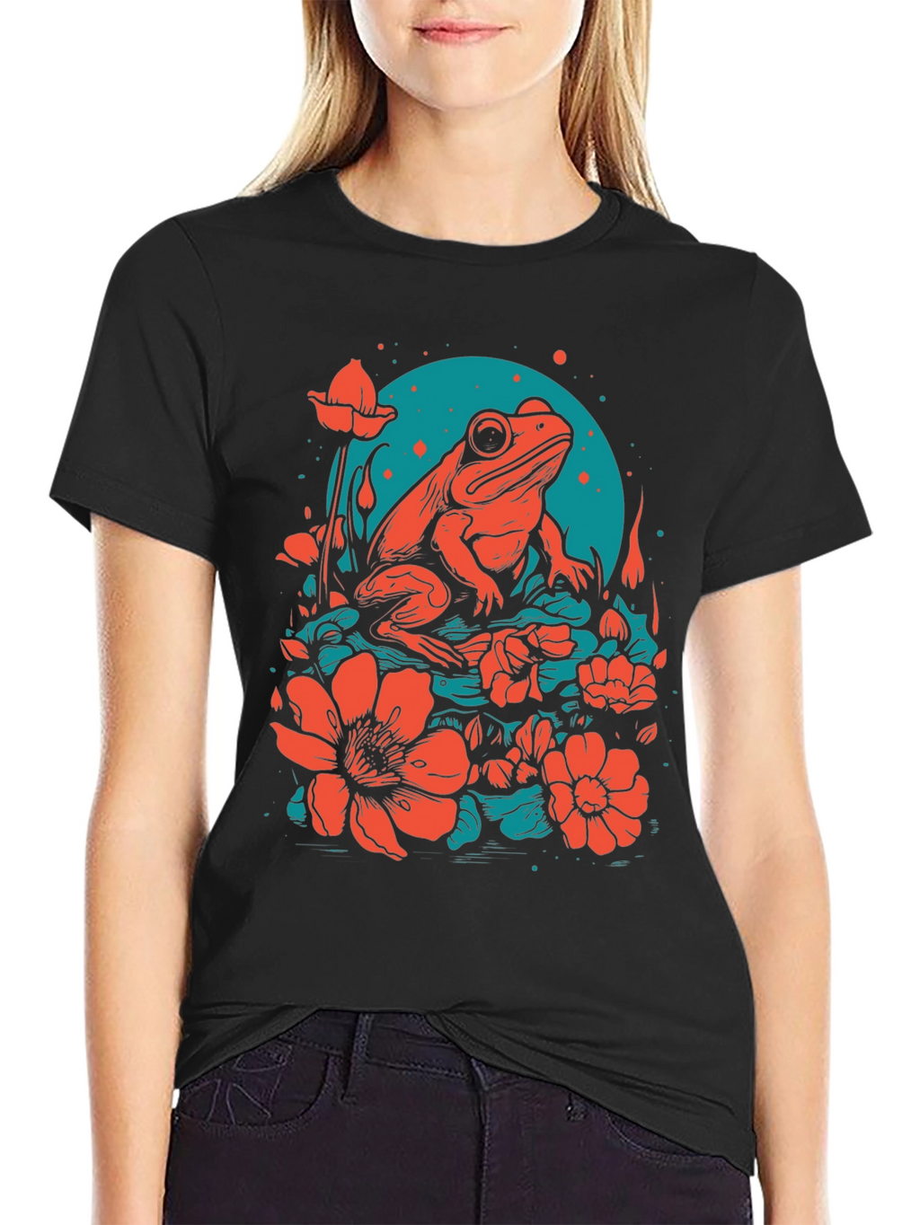 Frog & Flower Graphic Tee - Unique Design