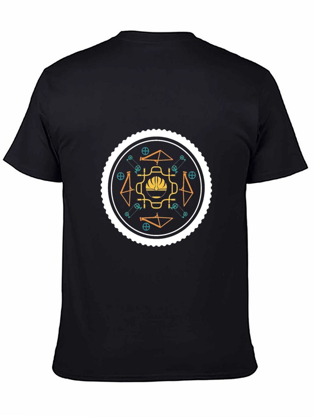 Geometric Bike Graphic Tee - Stylish Black Cotton T-Shirt