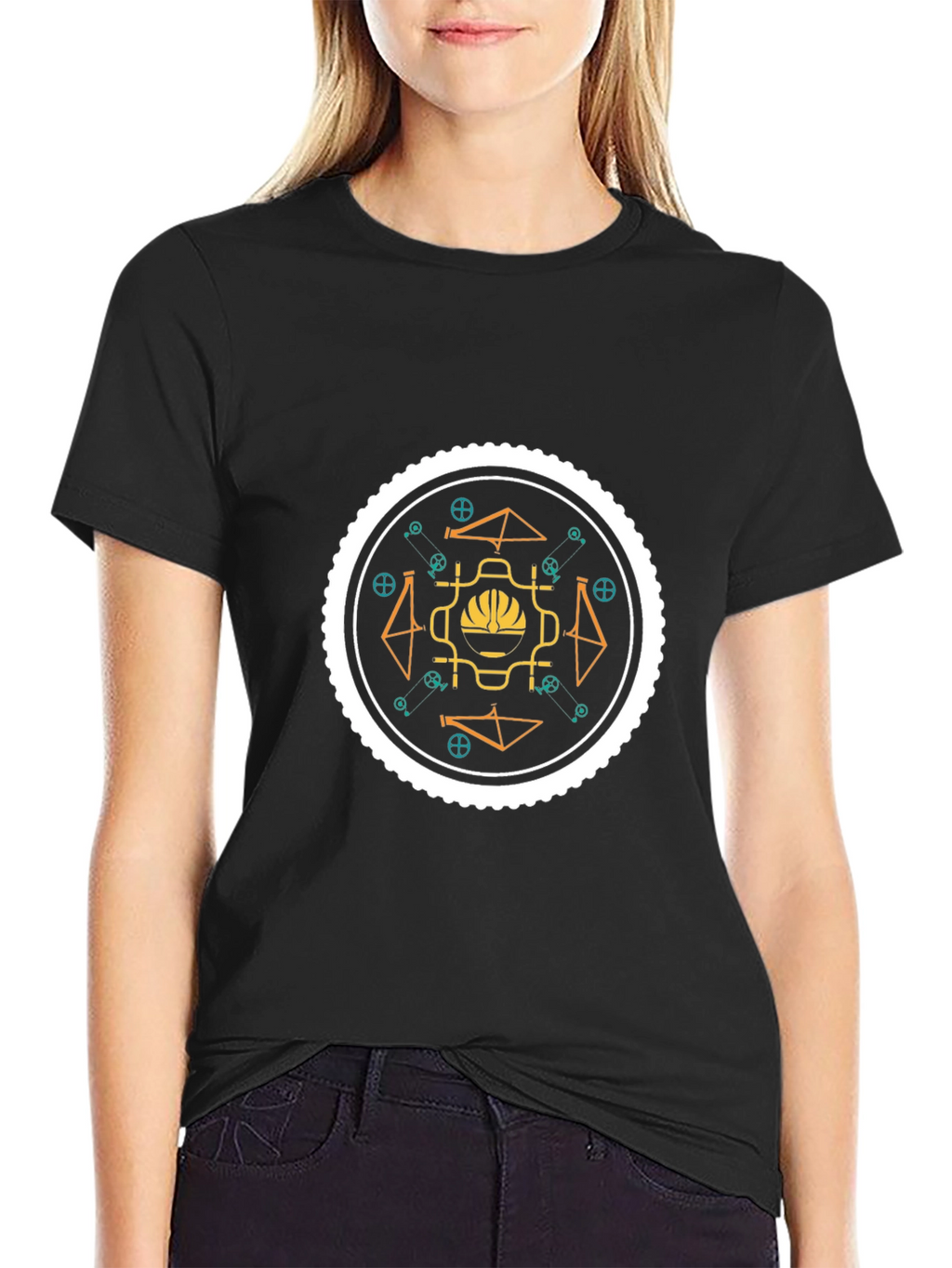 Geometric Bike Graphic Tee - Stylish Black Cotton T-Shirt