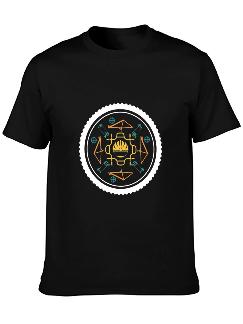 Geometric Bike Graphic Tee - Stylish Black Cotton T-Shirt