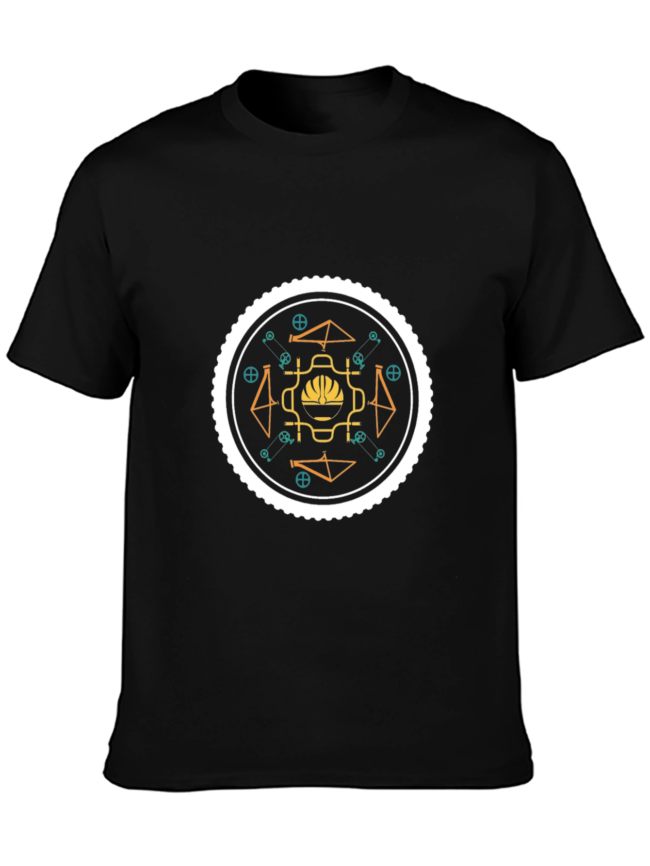 Geometric Bike Graphic Tee - Stylish Black Cotton T-Shirt