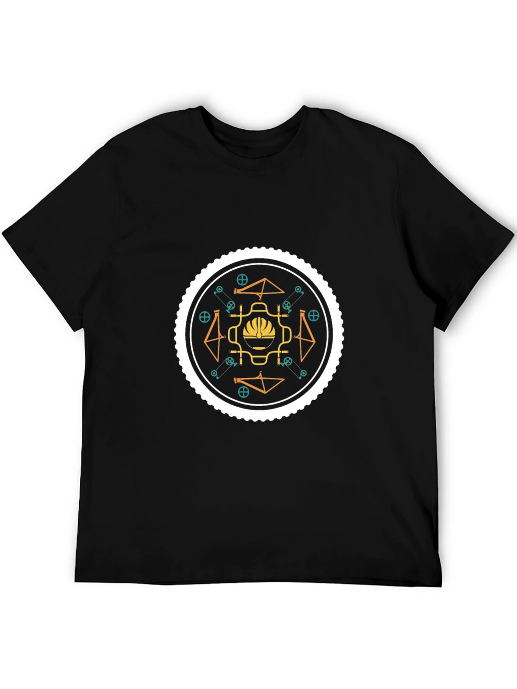 Geometric Bike Graphic Tee - Stylish Black Cotton T-Shirt