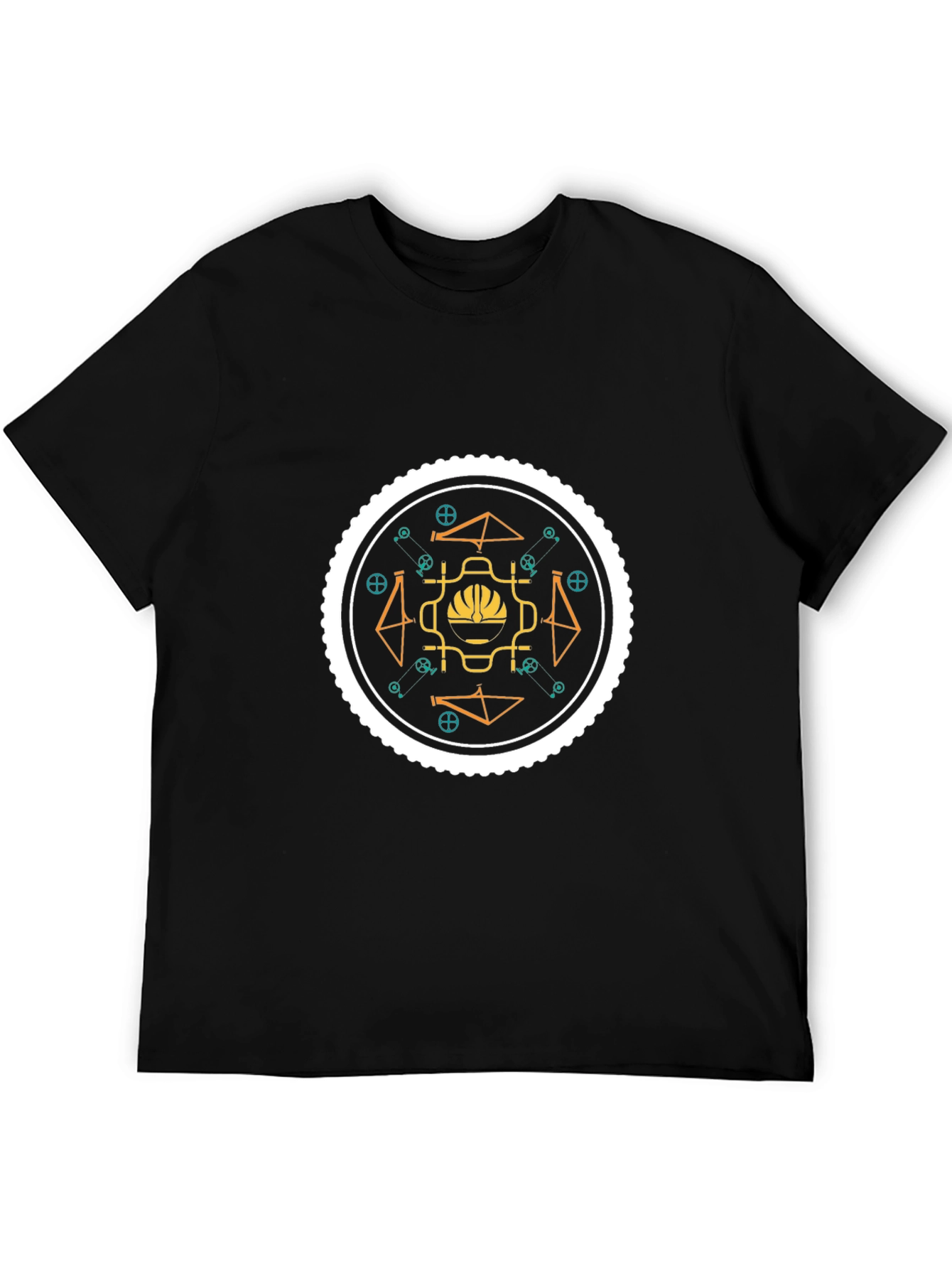 Geometric Bike Graphic Tee - Stylish Black Cotton T-Shirt