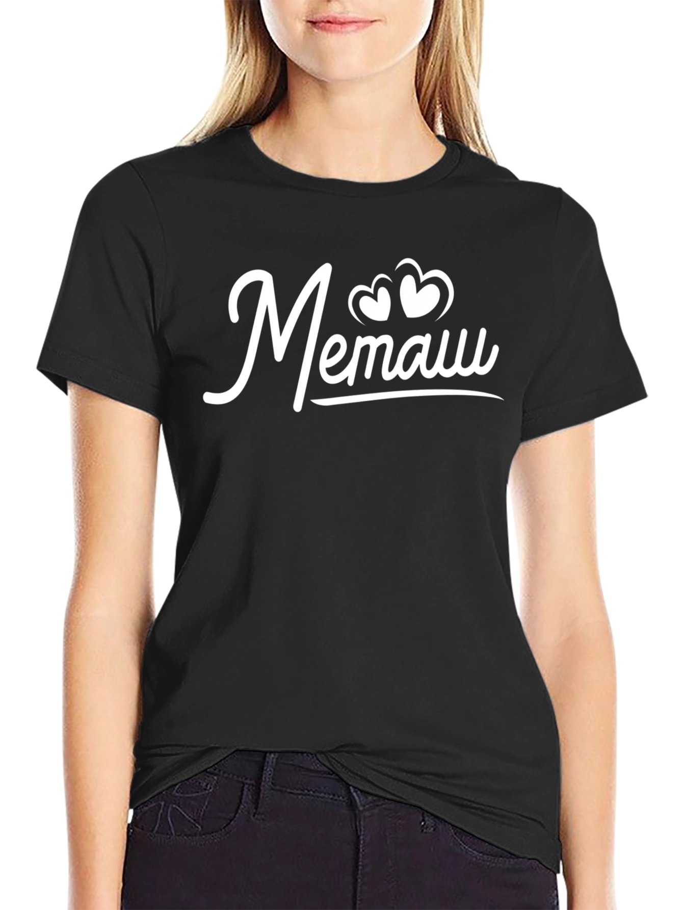 Memaw Hearts Graphic Black T-Shirt