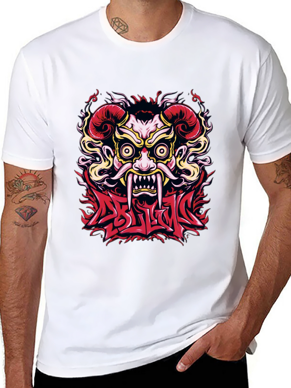 Oni Mask Graphic T-Shirt - Bold Design