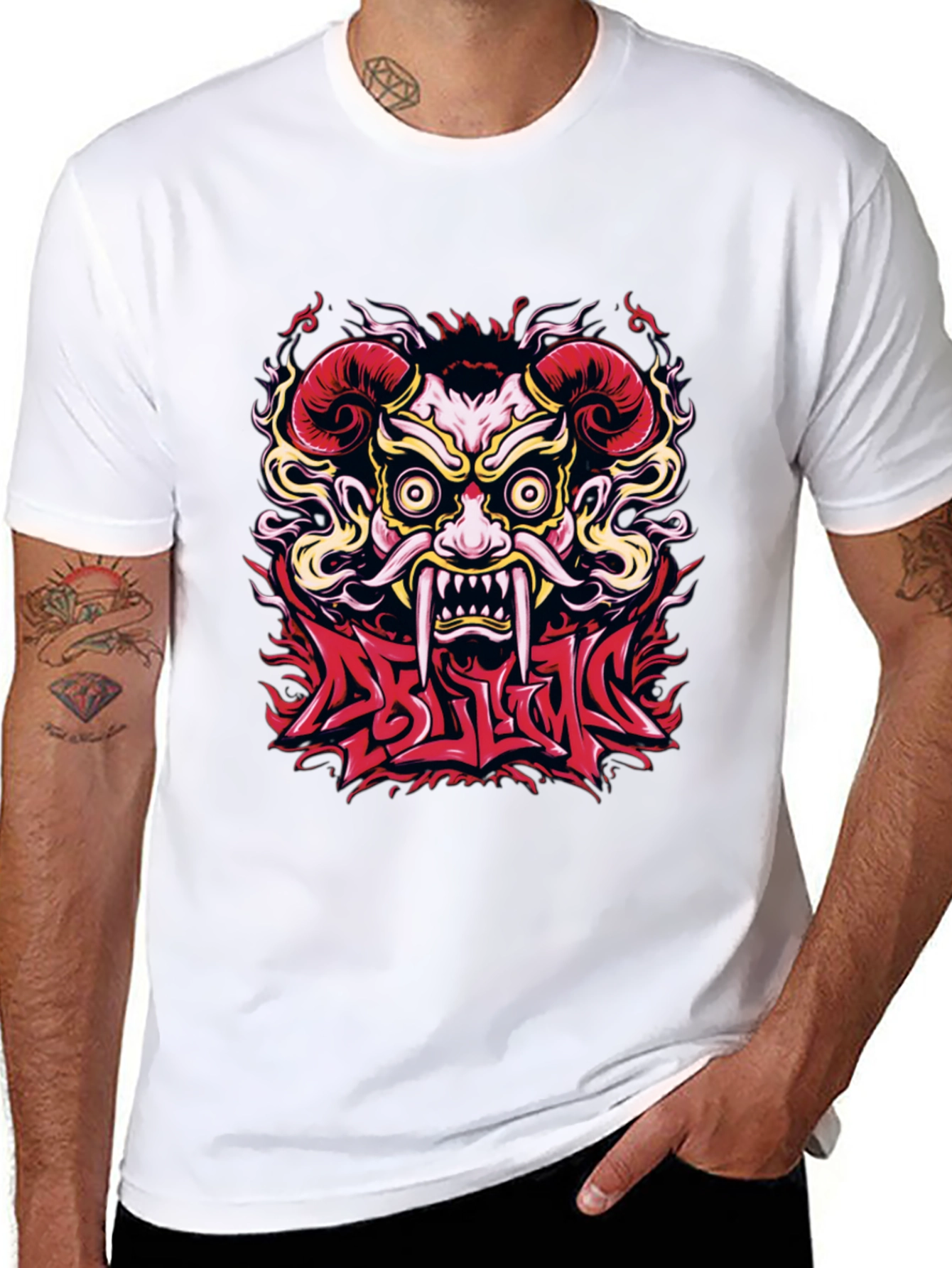 Oni Mask Graphic T-Shirt - Bold Design