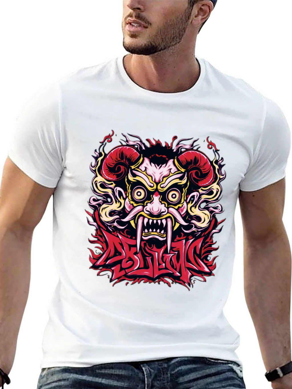 Oni Mask Graphic T-Shirt - Bold Design