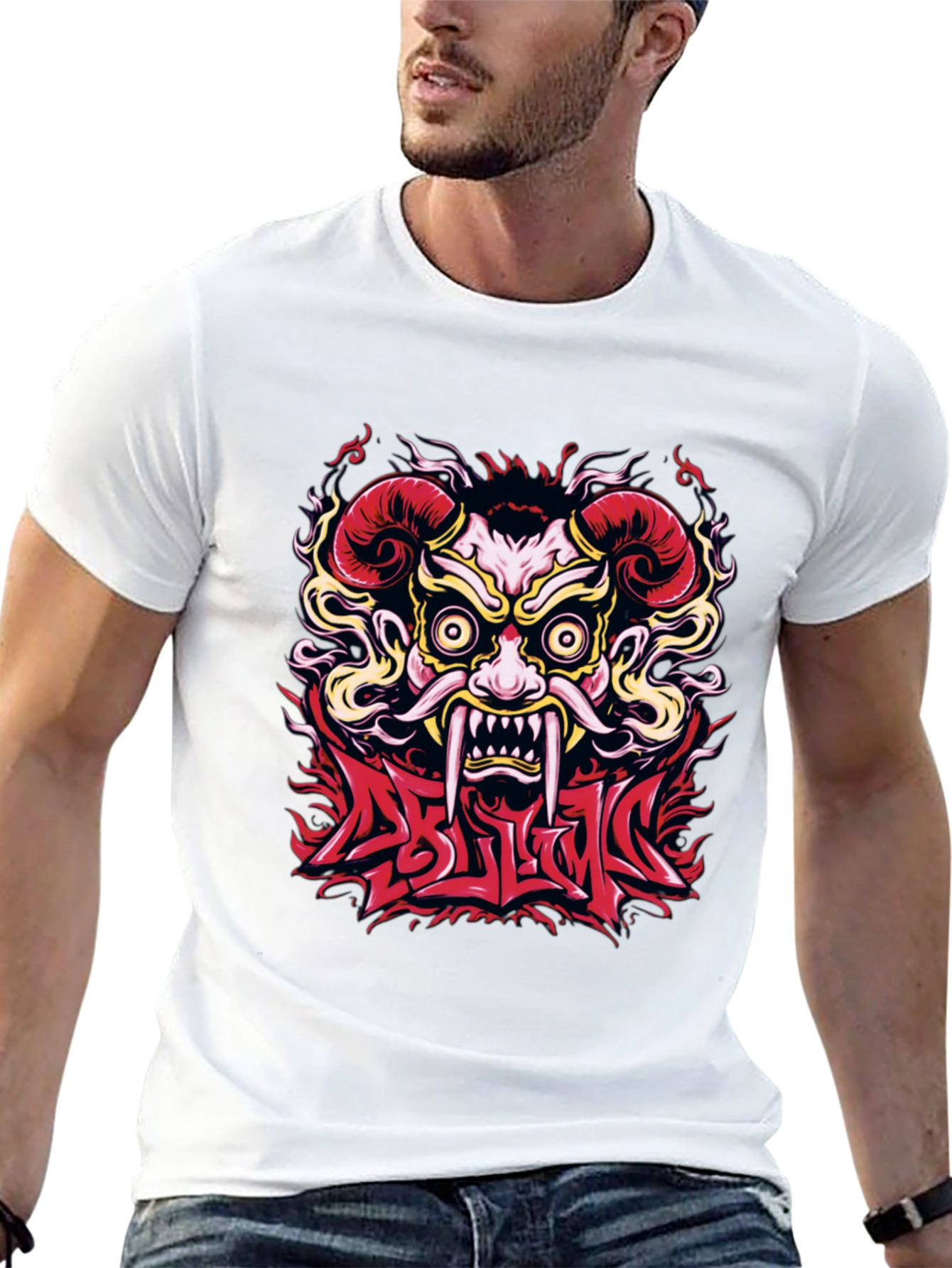Oni Mask Graphic T-Shirt - Bold Design