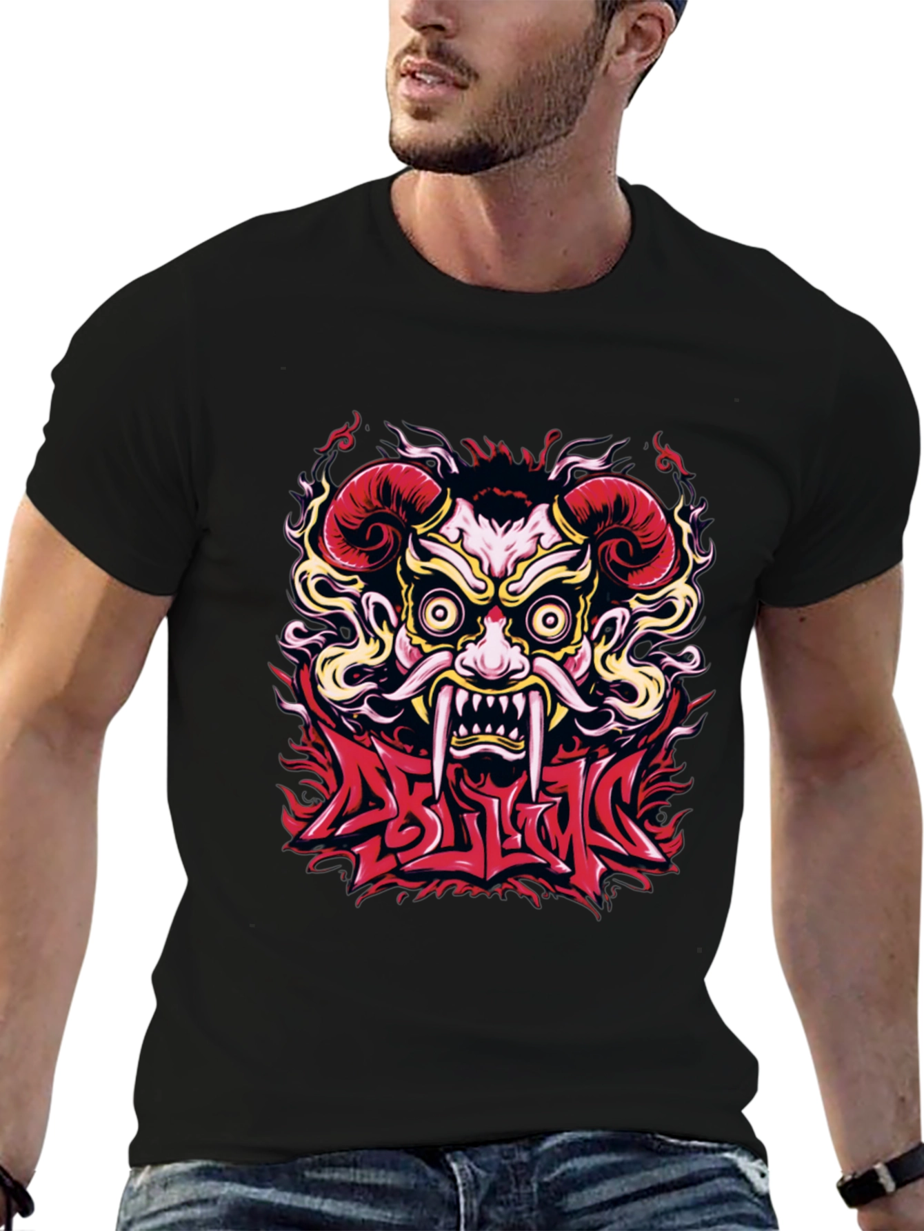 Oni Mask Graphic T-Shirt - Bold Design