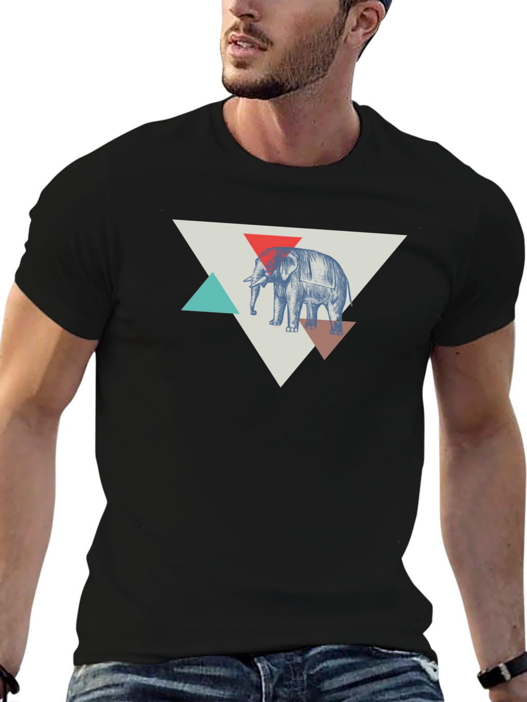 Elephant Graphic Tee - Geometric Design