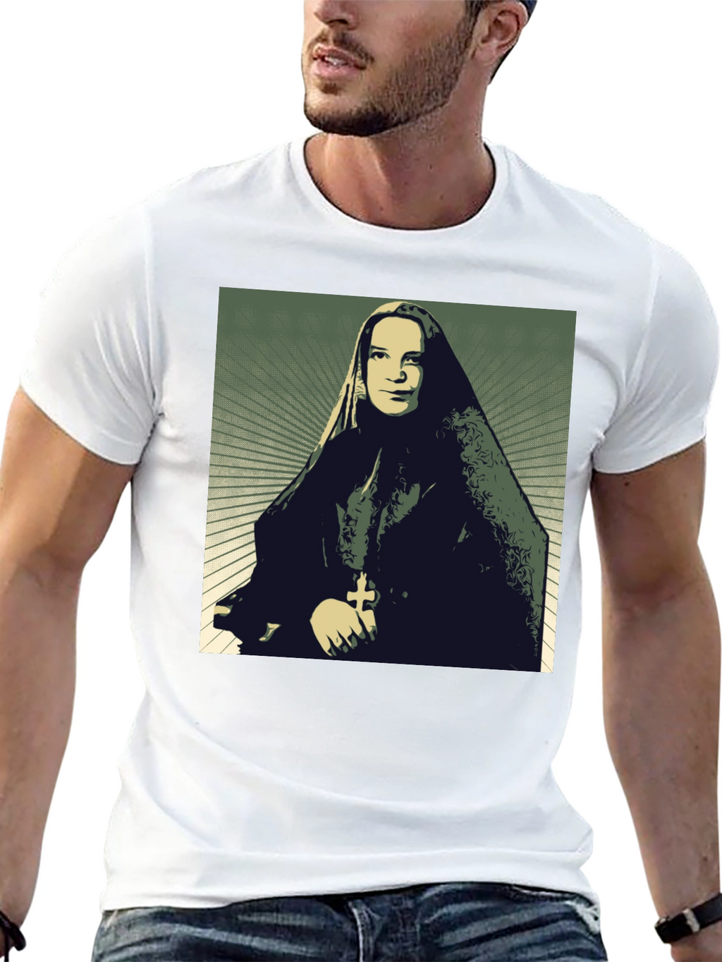 Nun Portrait Graphic T-Shirt - Black