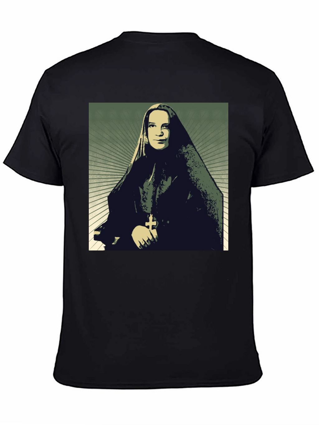 Nun Portrait Graphic T-Shirt - Black
