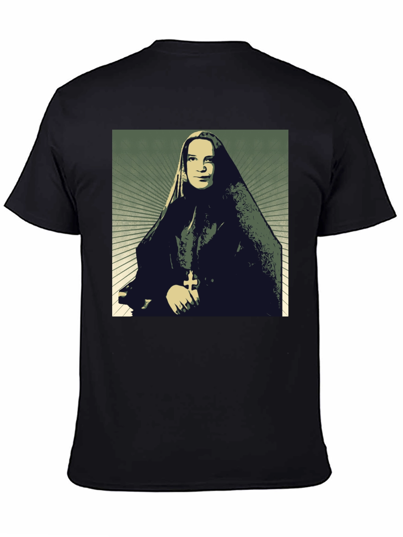 Nun Portrait Graphic T-Shirt - Black