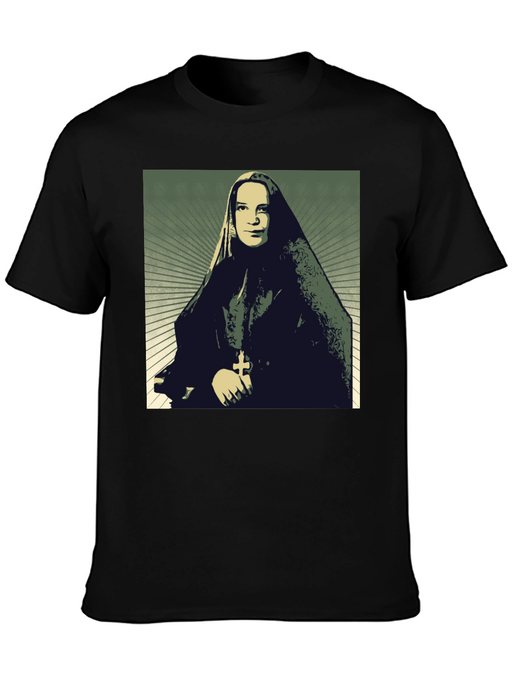 Nun Portrait Graphic T-Shirt - Black