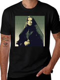 Nun Portrait Graphic T-Shirt - Black