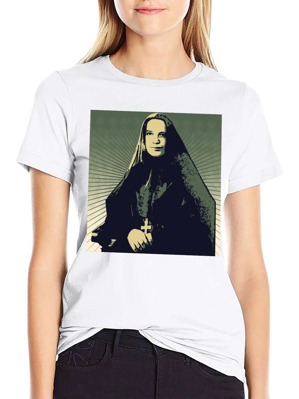 Nun Portrait Graphic T-Shirt - Black