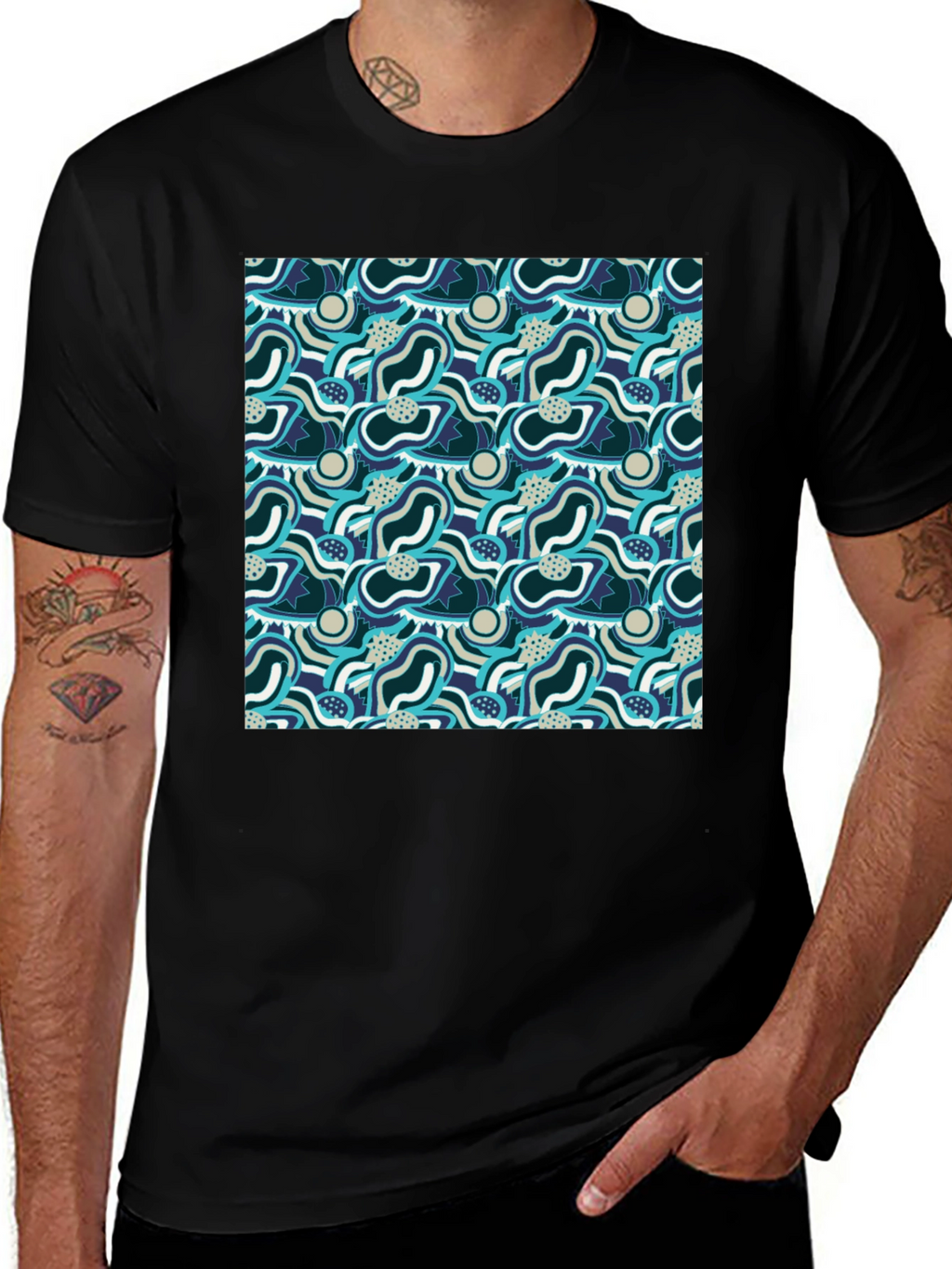 Abstract Pattern Graphic Tee - Stylish Mens Black T-Shirt