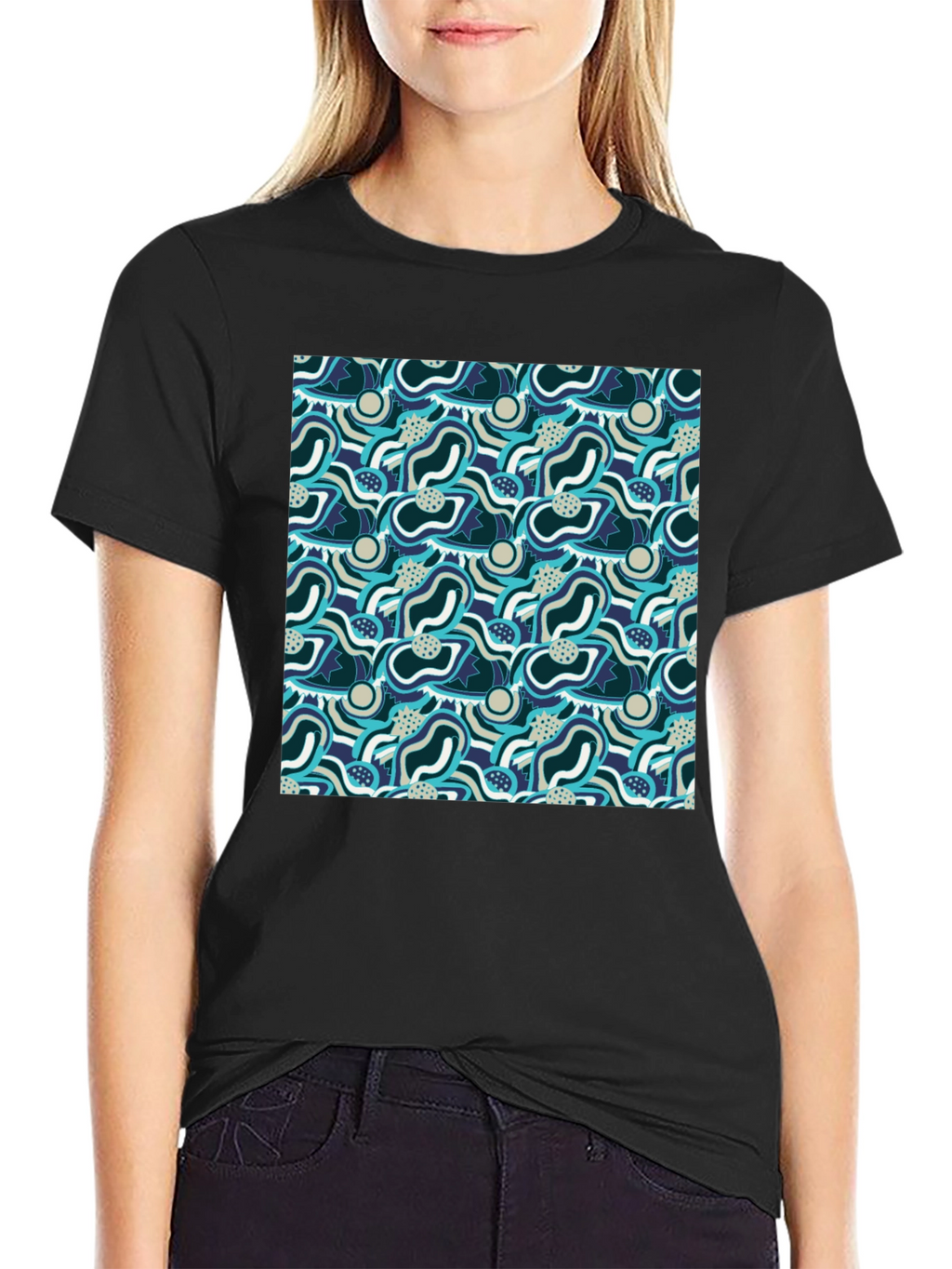 Abstract Pattern Graphic Tee - Stylish Mens Black T-Shirt