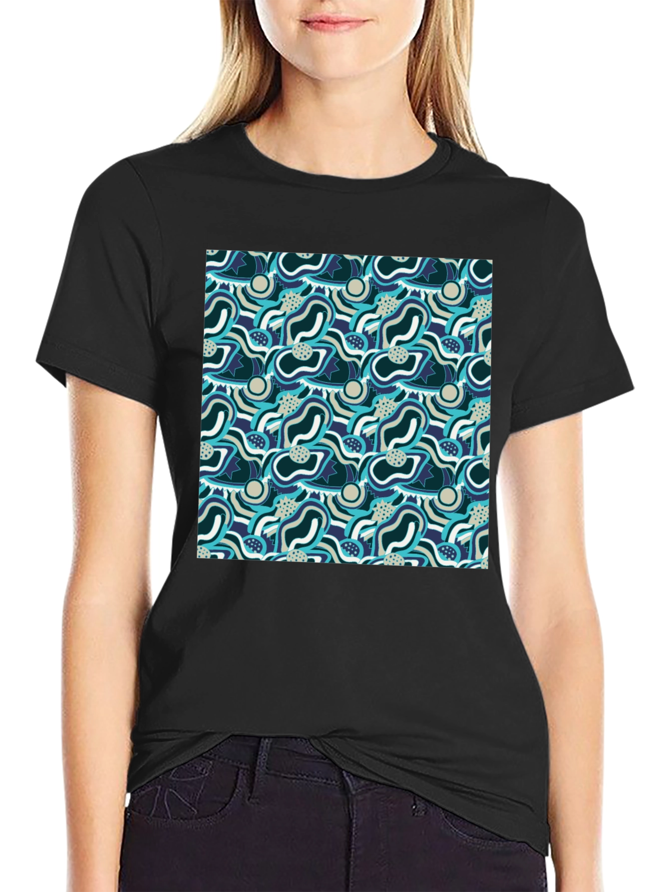 Abstract Pattern Graphic Tee - Stylish Mens Black T-Shirt