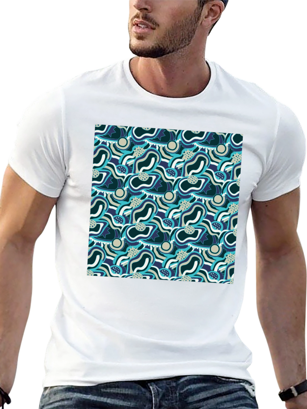 Abstract Pattern Graphic Tee - Stylish Mens Black T-Shirt