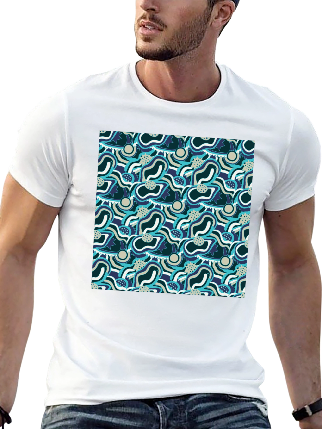 Abstract Pattern Graphic Tee - Stylish Mens Black T-Shirt