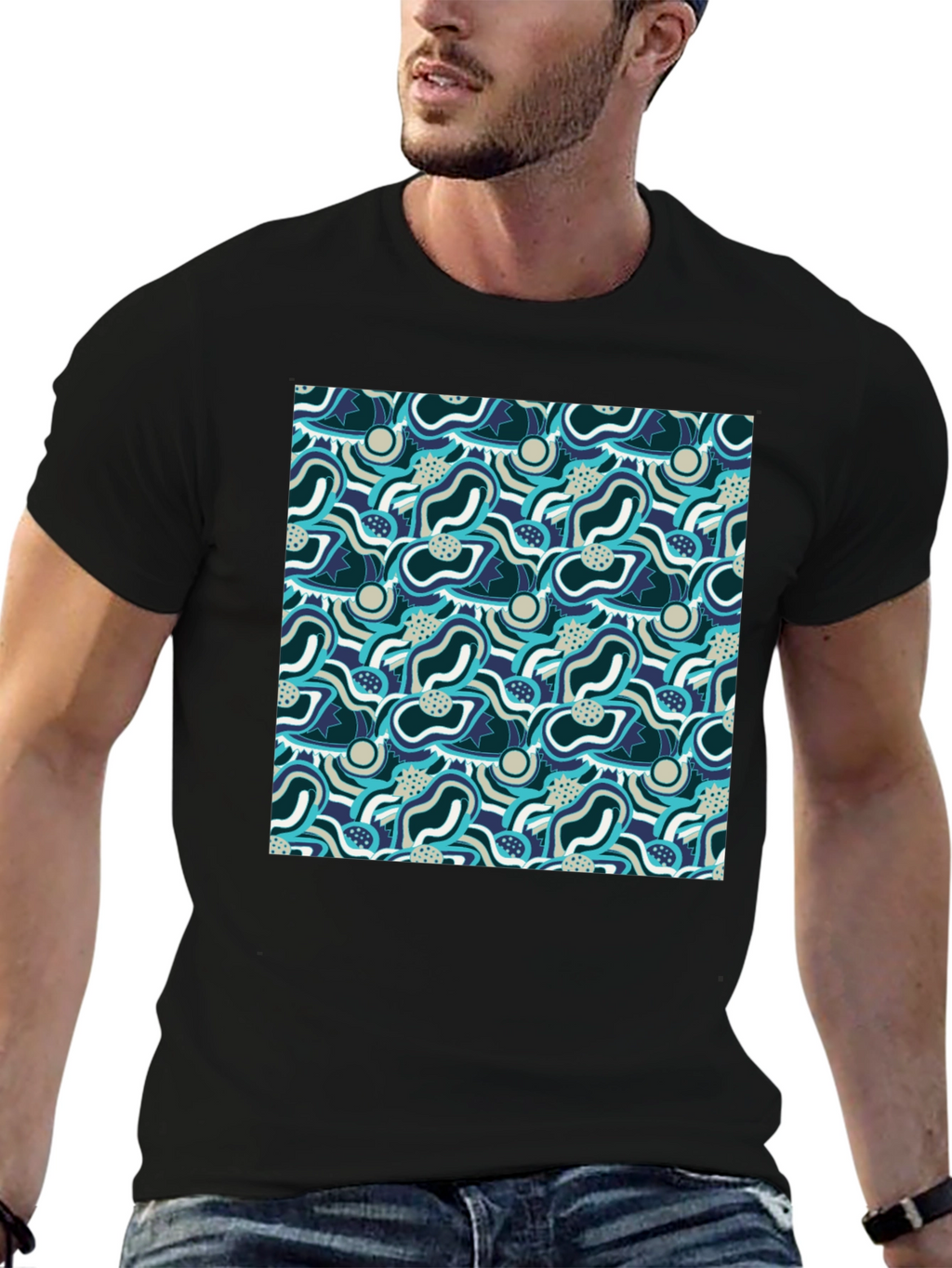 Abstract Pattern Graphic Tee - Stylish Mens Black T-Shirt
