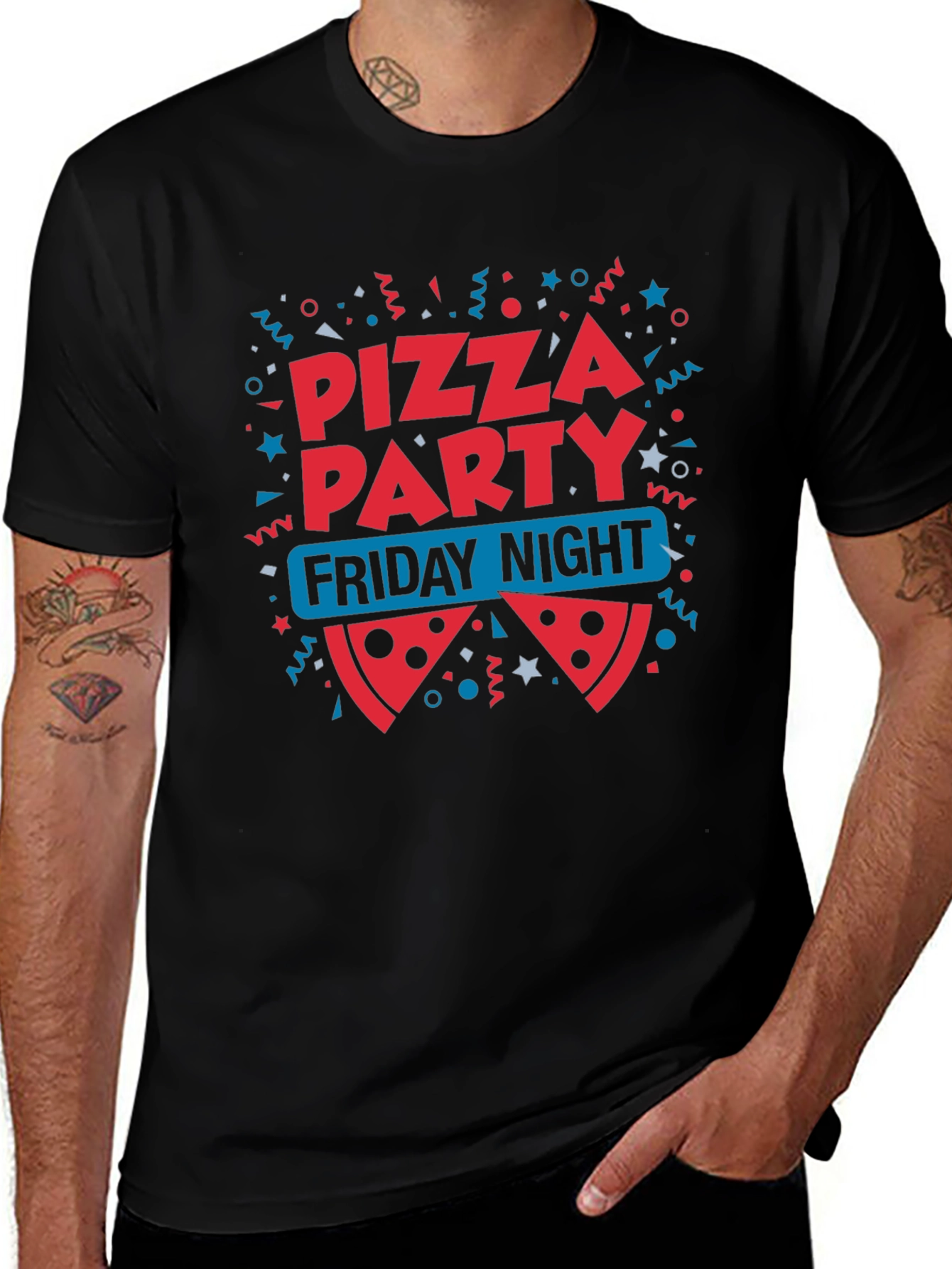 Pizza Party Friday Night Black T-Shirt