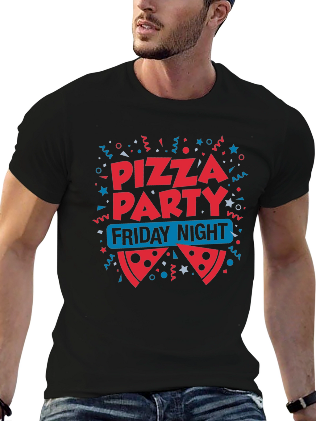 Pizza Party Friday Night Black T-Shirt