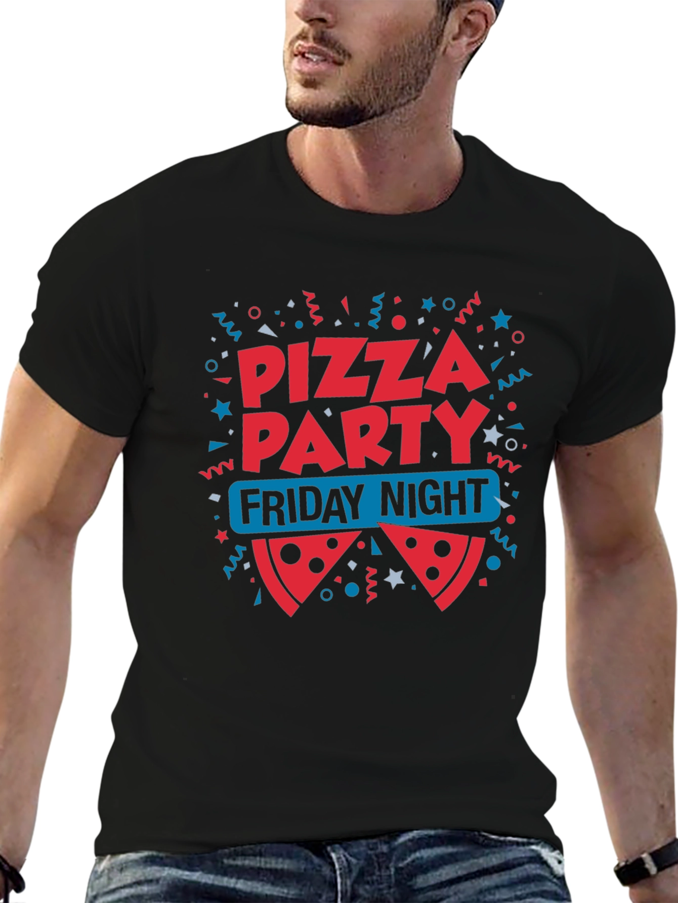 Pizza Party Friday Night Black T-Shirt