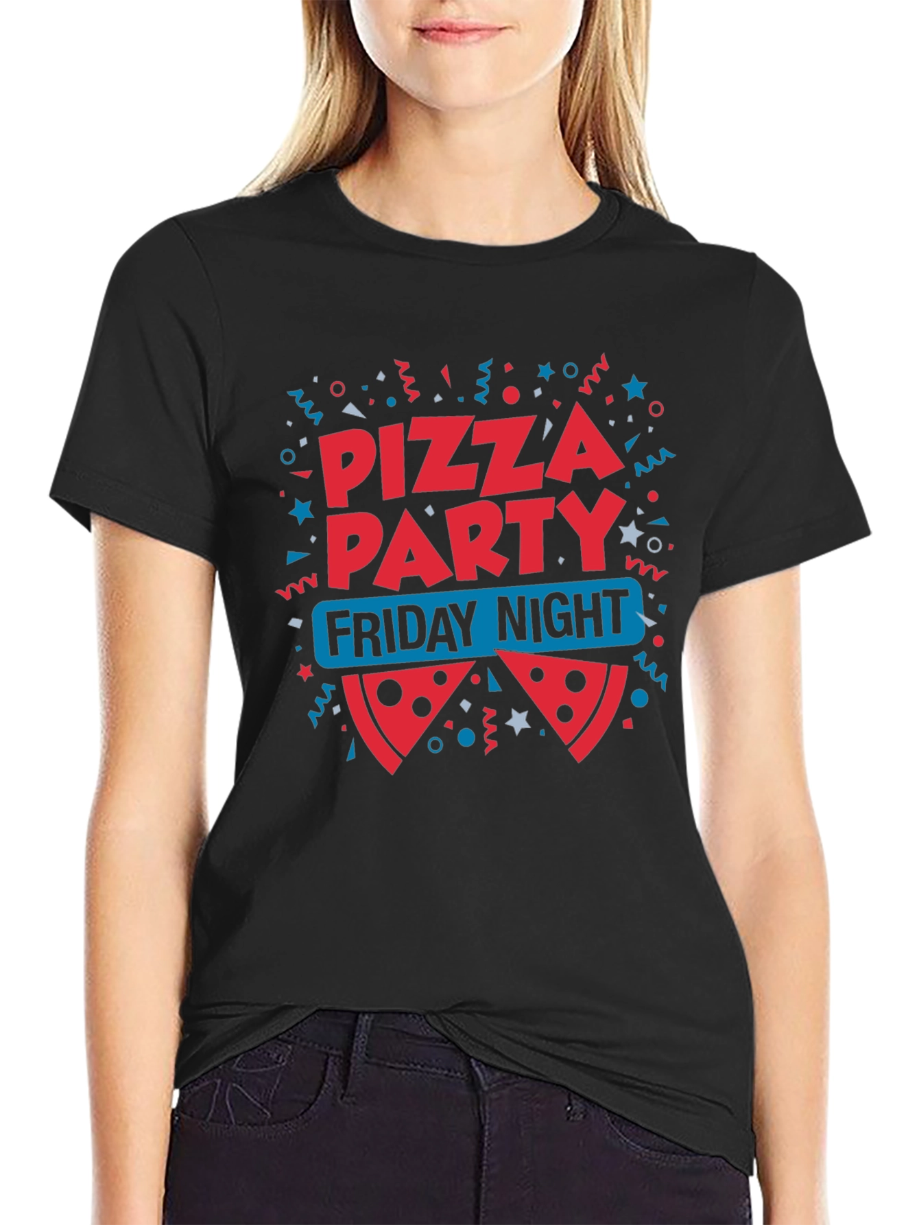 Pizza Party Friday Night Black T-Shirt