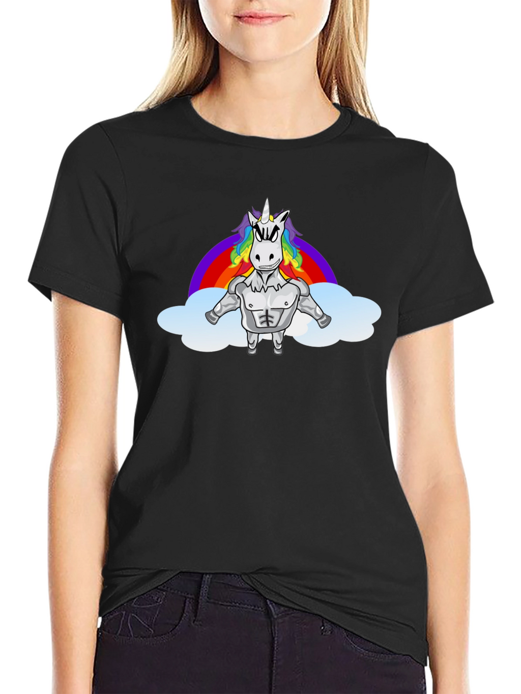 Unicorn Rainbow Graphic Tee - Black