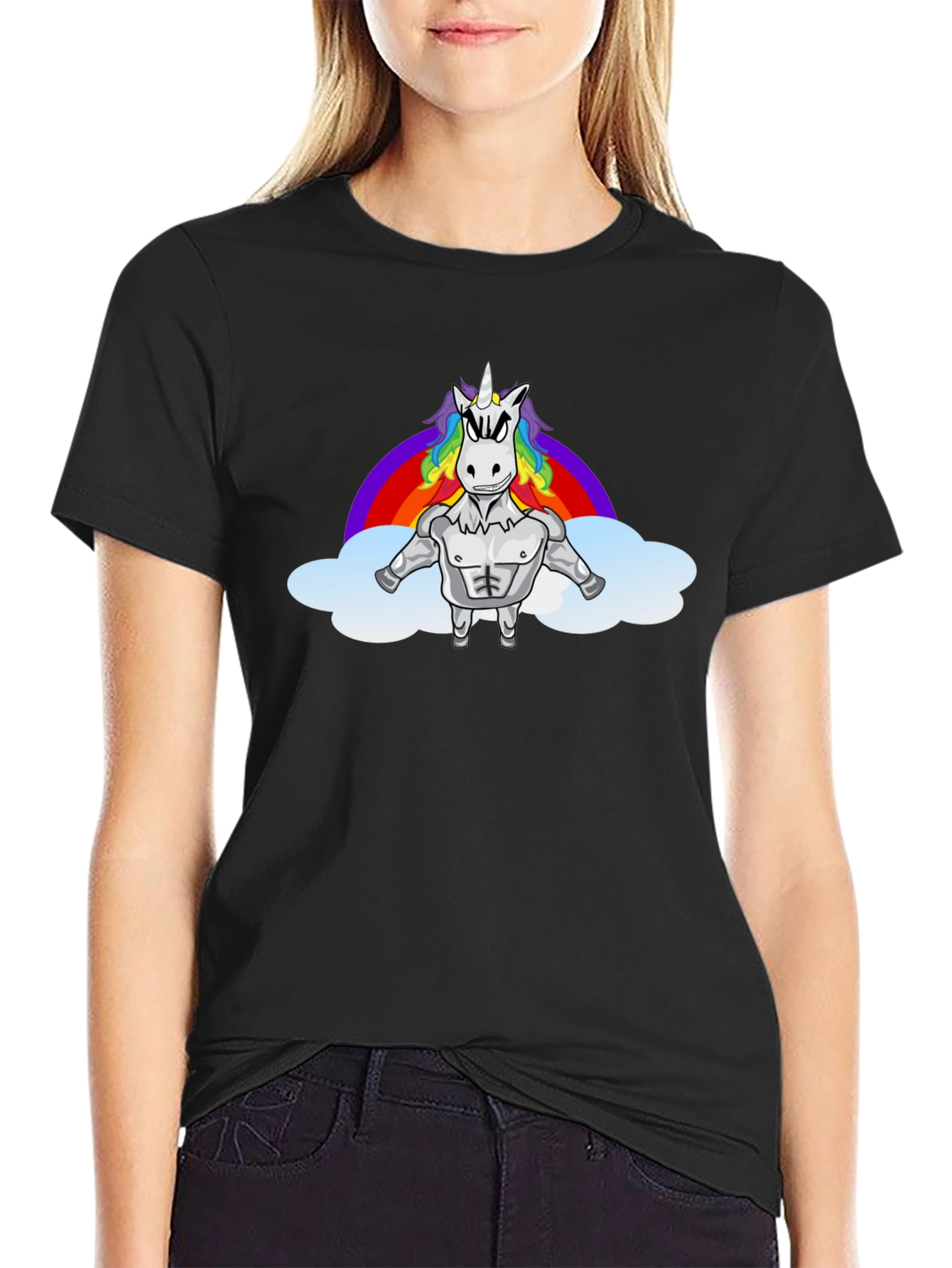 Unicorn Rainbow Graphic Tee - Black