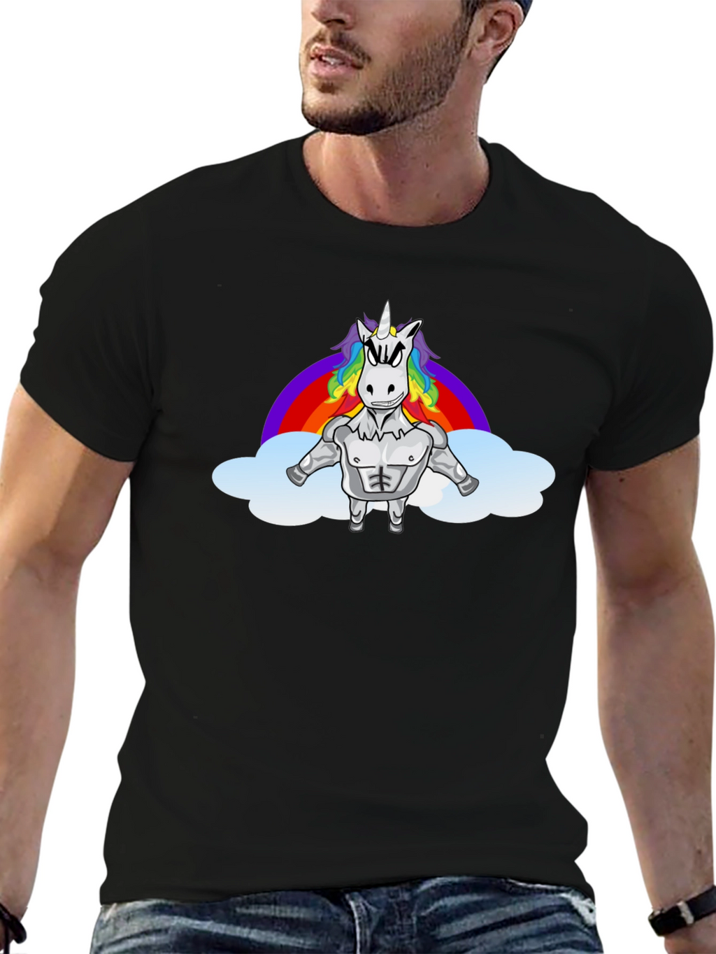 Unicorn Rainbow Graphic Tee - Black