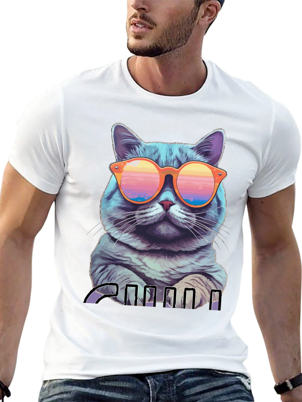 Cool Cat Graphic T-Shirt - Retro Sunglasses Design