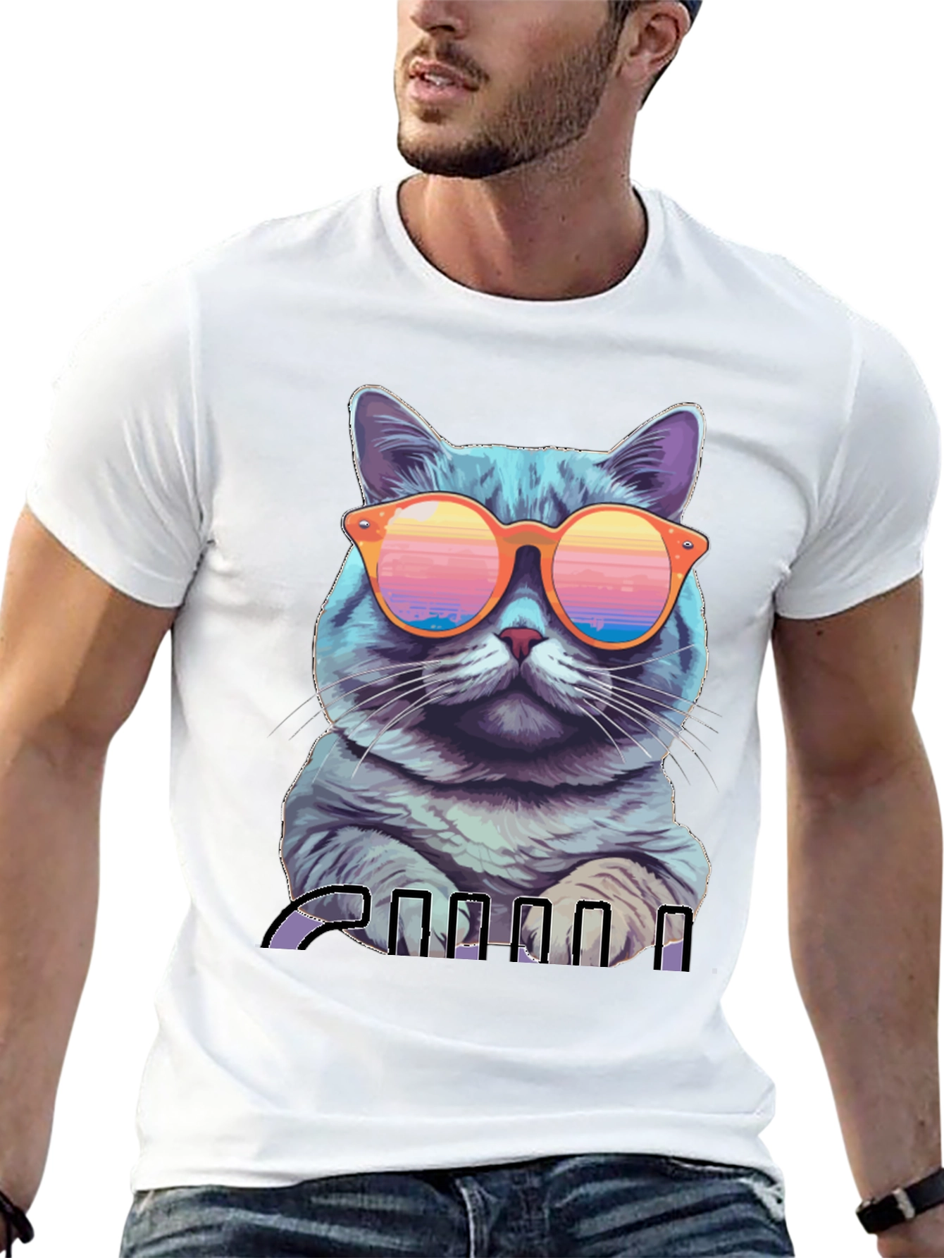 Cool Cat Graphic T-Shirt - Retro Sunglasses Design