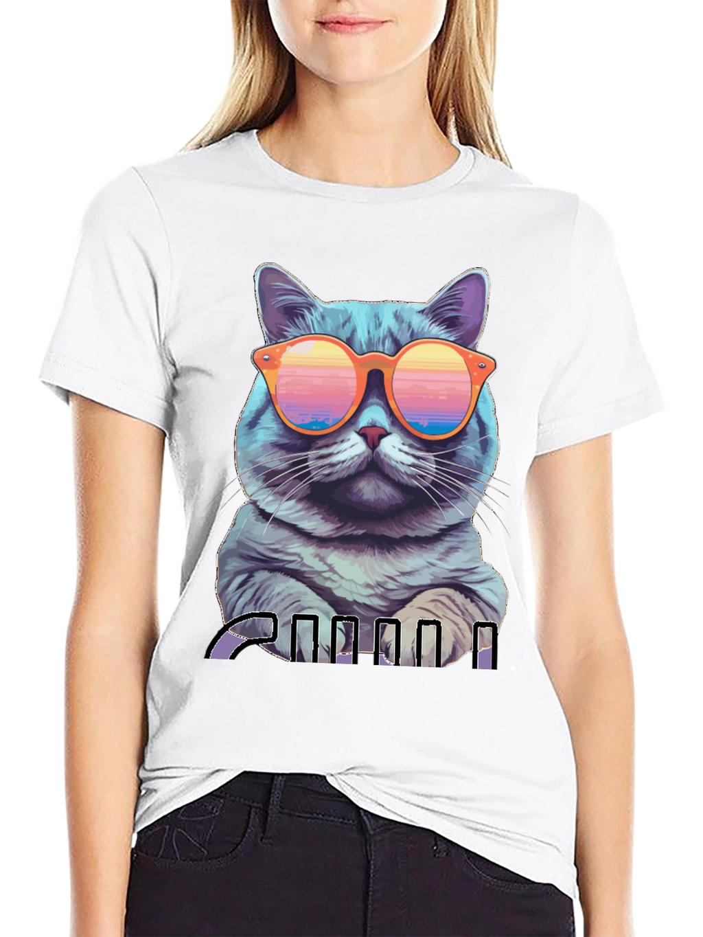 Cool Cat Graphic T-Shirt - Retro Sunglasses Design