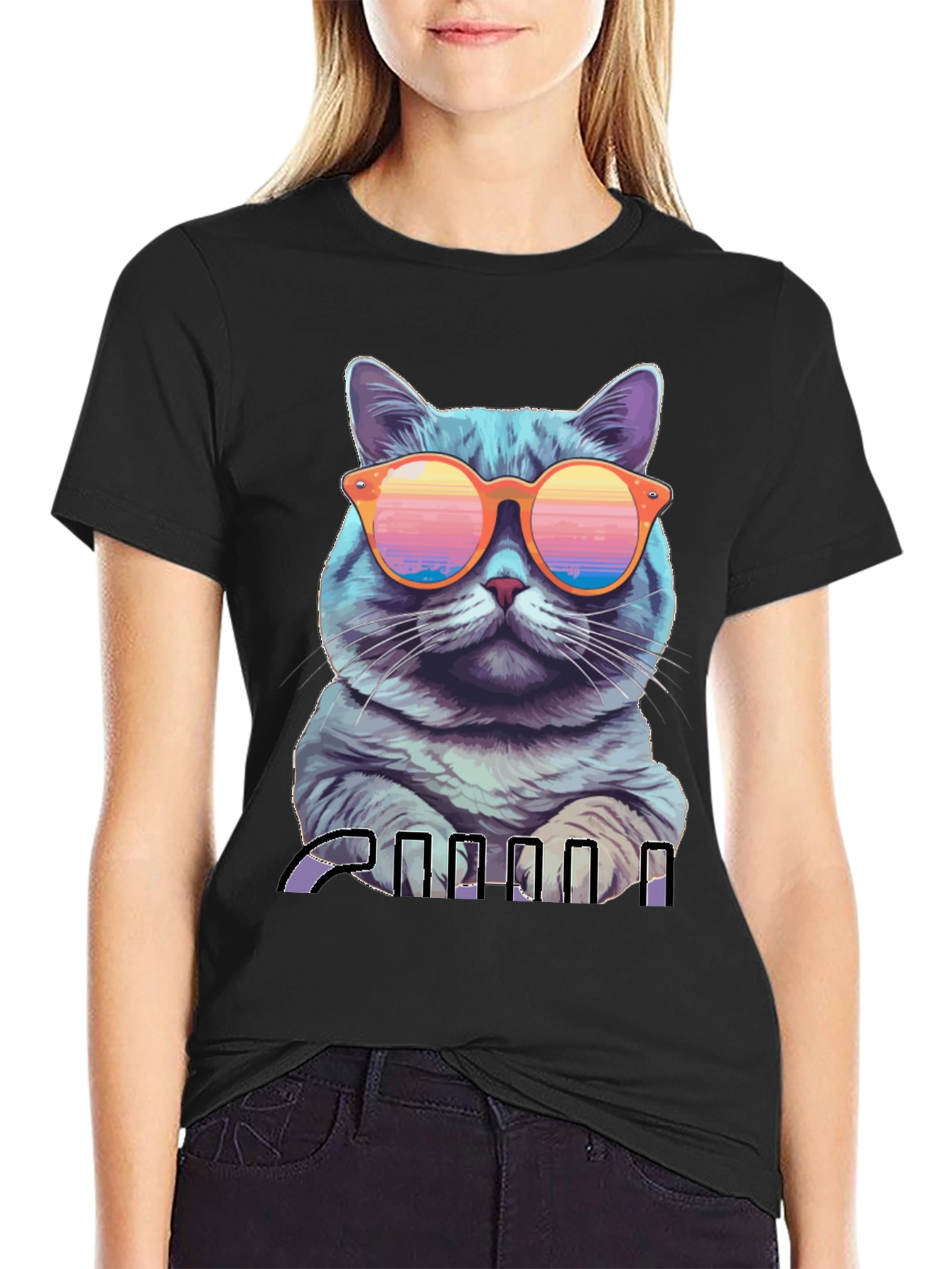 Cool Cat Graphic T-Shirt - Retro Sunglasses Design