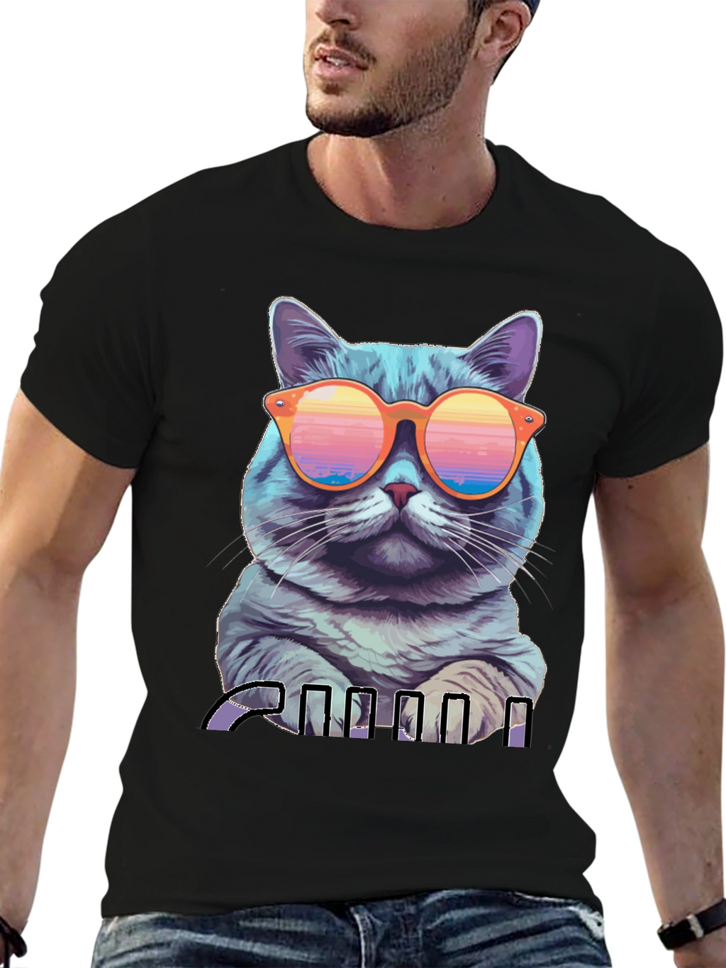 Cool Cat Graphic T-Shirt - Retro Sunglasses Design