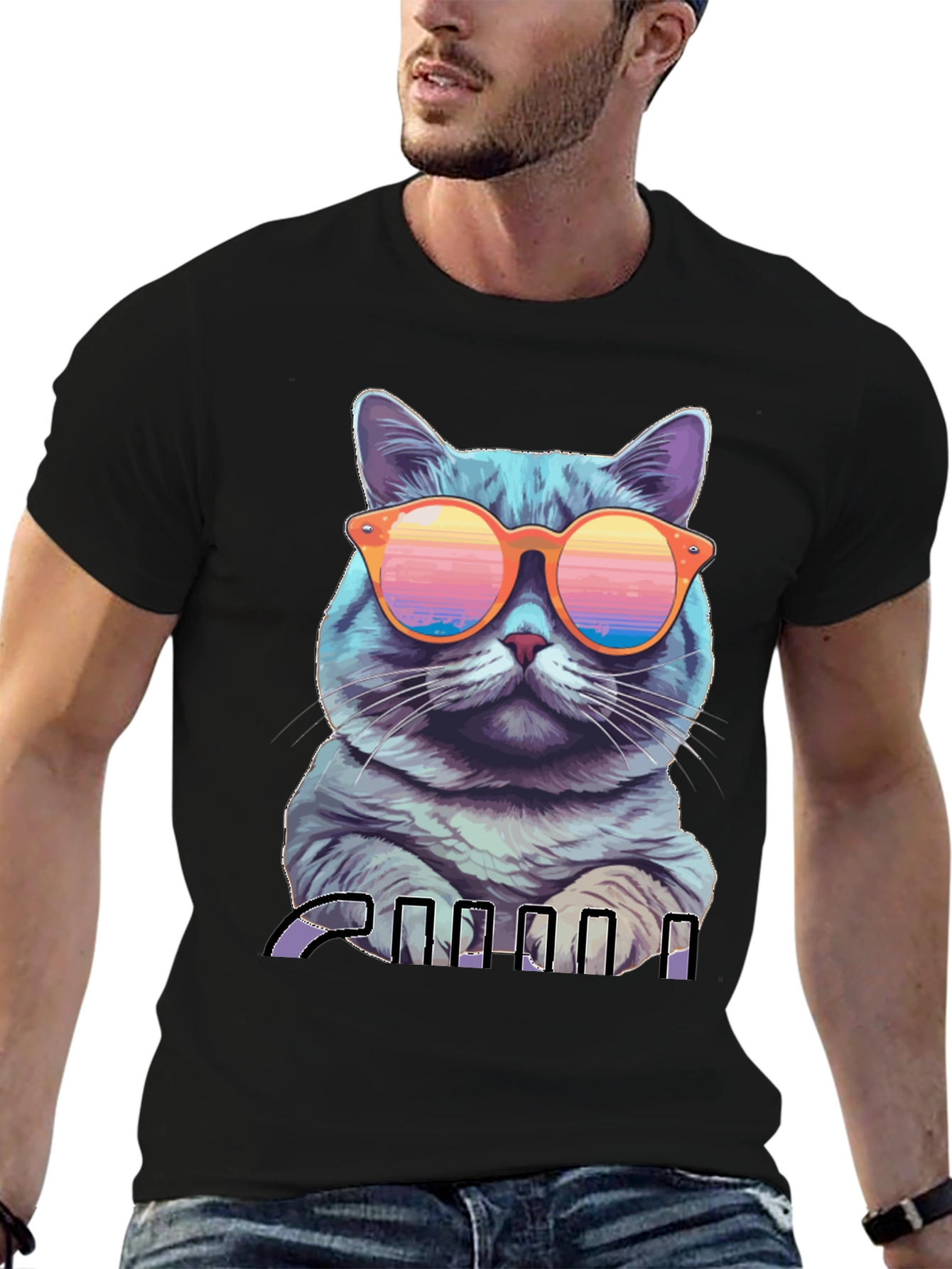 Cool Cat Graphic T-Shirt - Retro Sunglasses Design