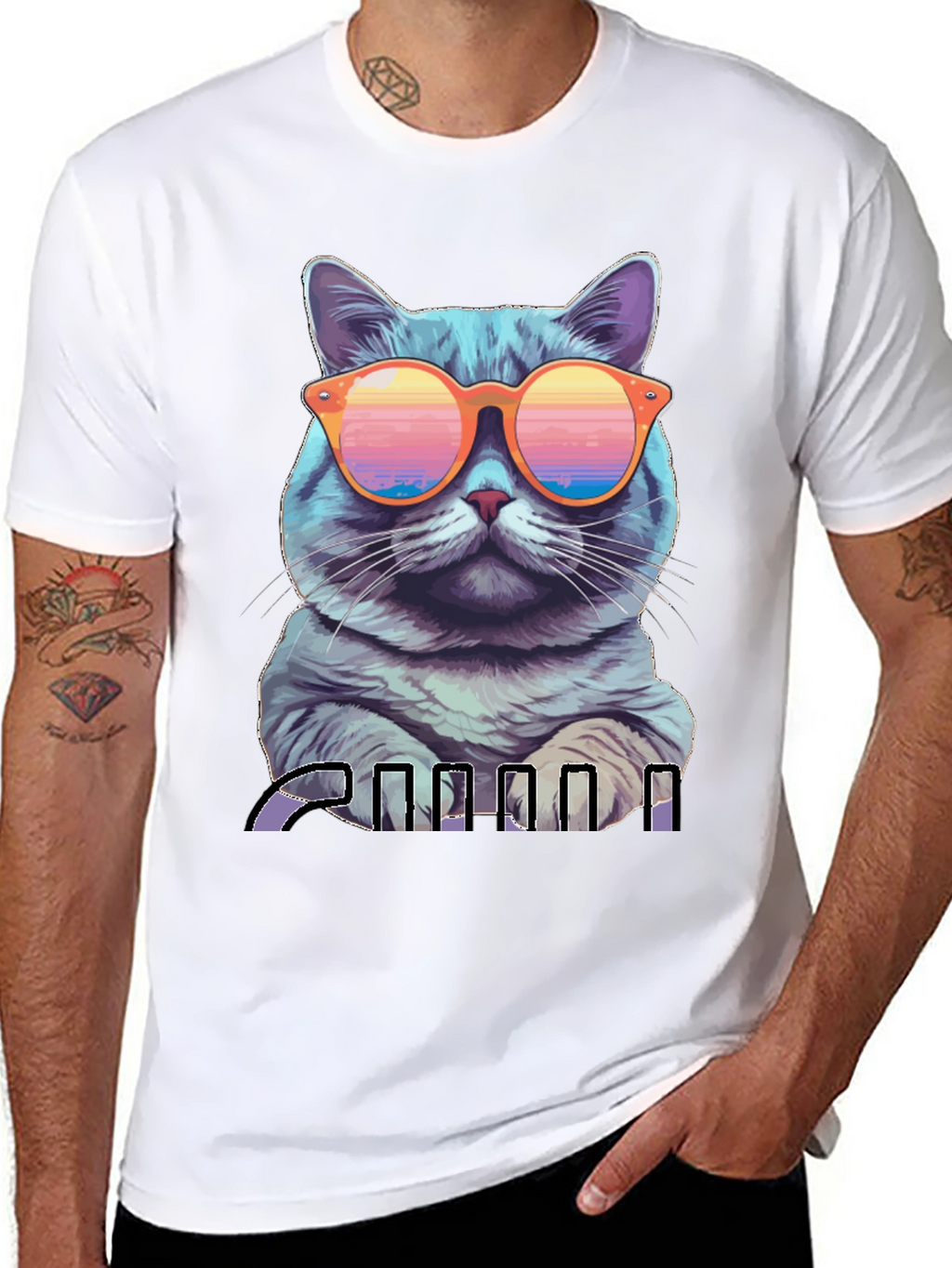 Cool Cat Graphic T-Shirt - Retro Sunglasses Design