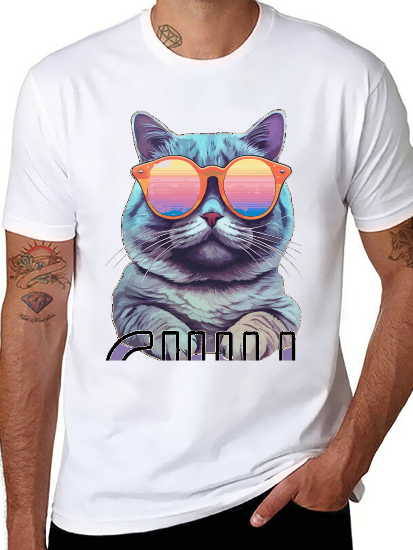 Cool Cat Graphic T-Shirt - Retro Sunglasses Design