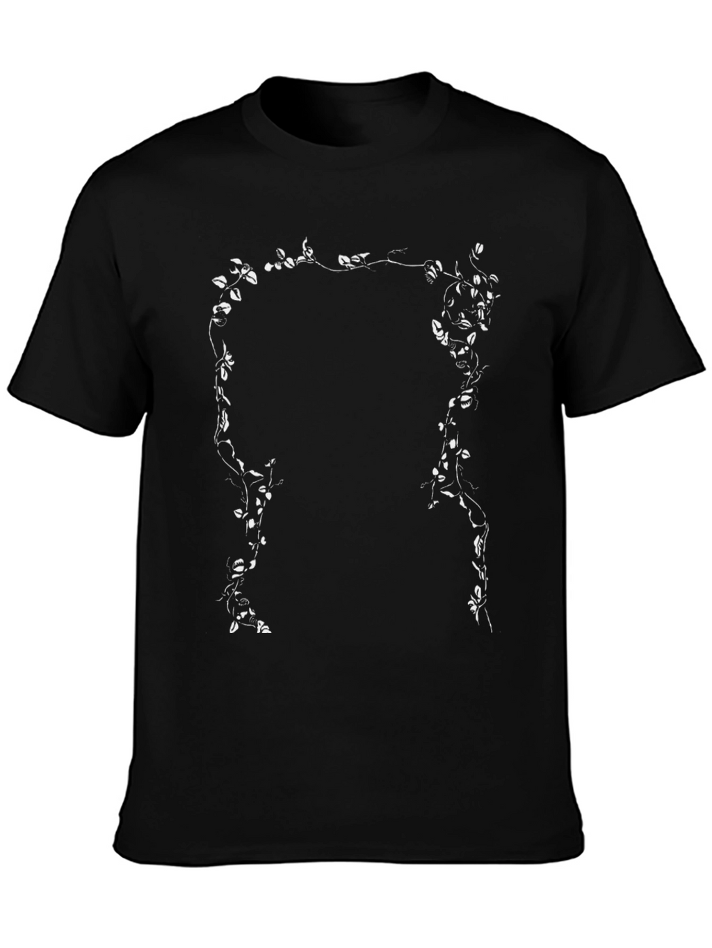 Botanical Vine Graphic Tee - Black Cotton T-Shirt
