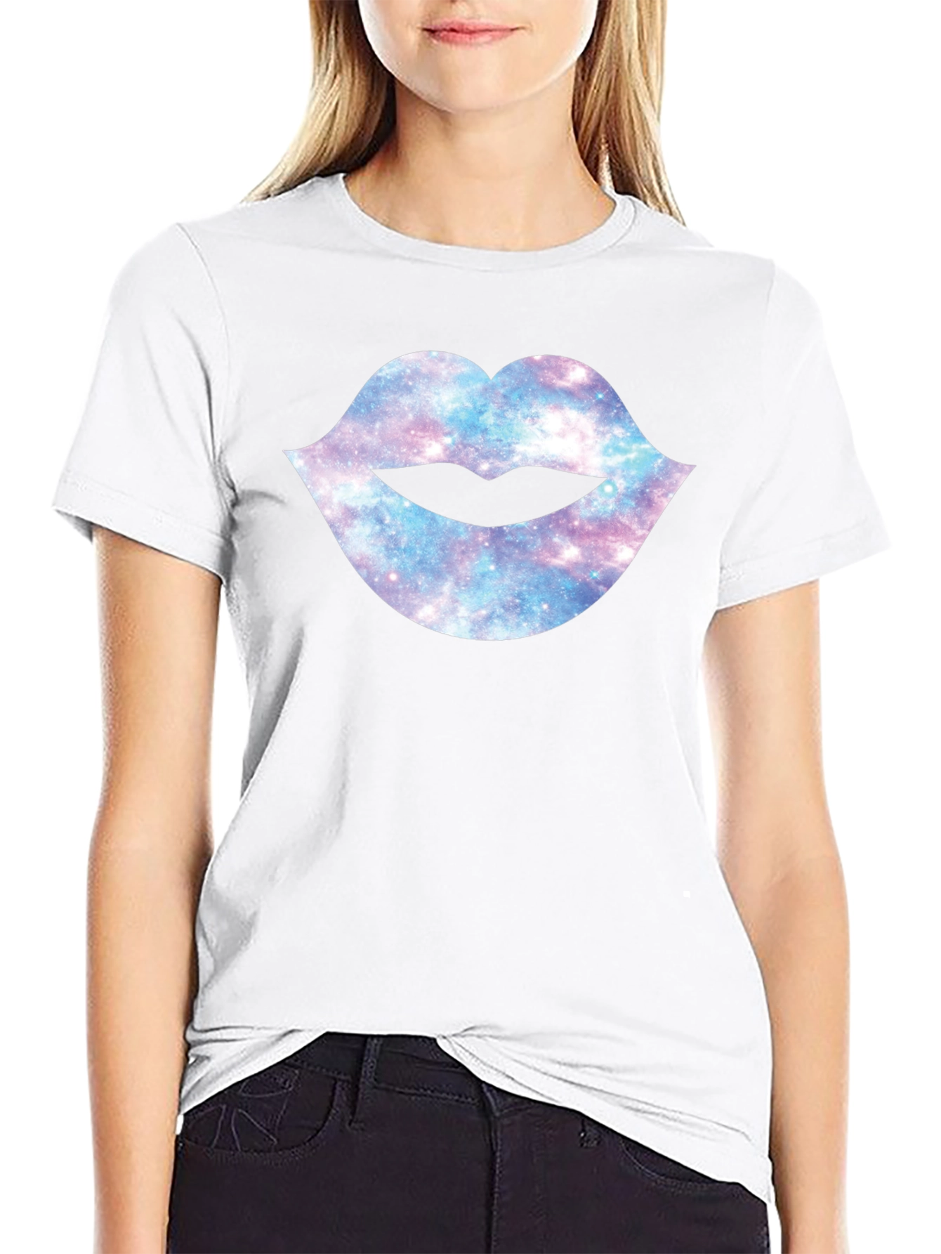 Galaxy Lips Graphic Black T-Shirt