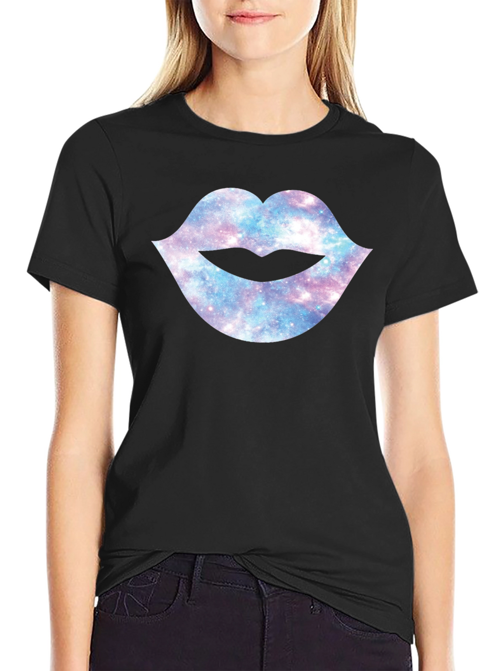 Galaxy Lips Graphic Black T-Shirt