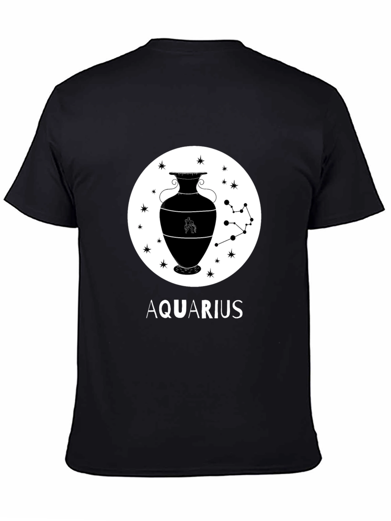 Aquarius Zodiac Graphic T-Shirt - Black
