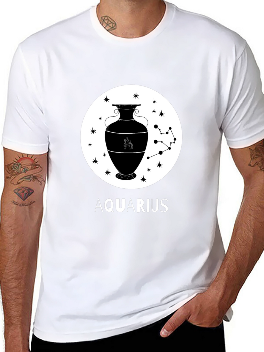 Aquarius Zodiac Graphic T-Shirt - Black