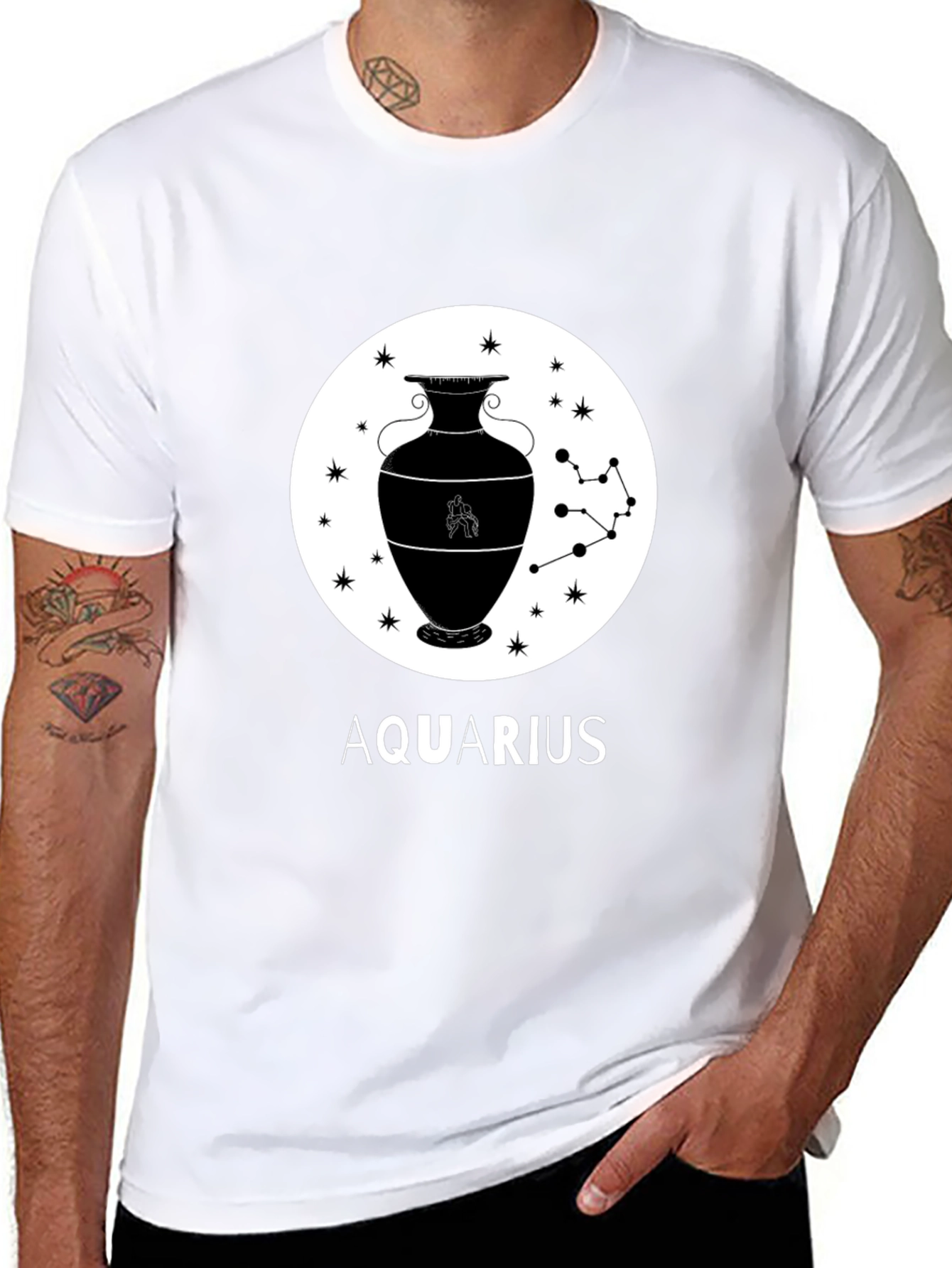 Aquarius Zodiac Graphic T-Shirt - Black