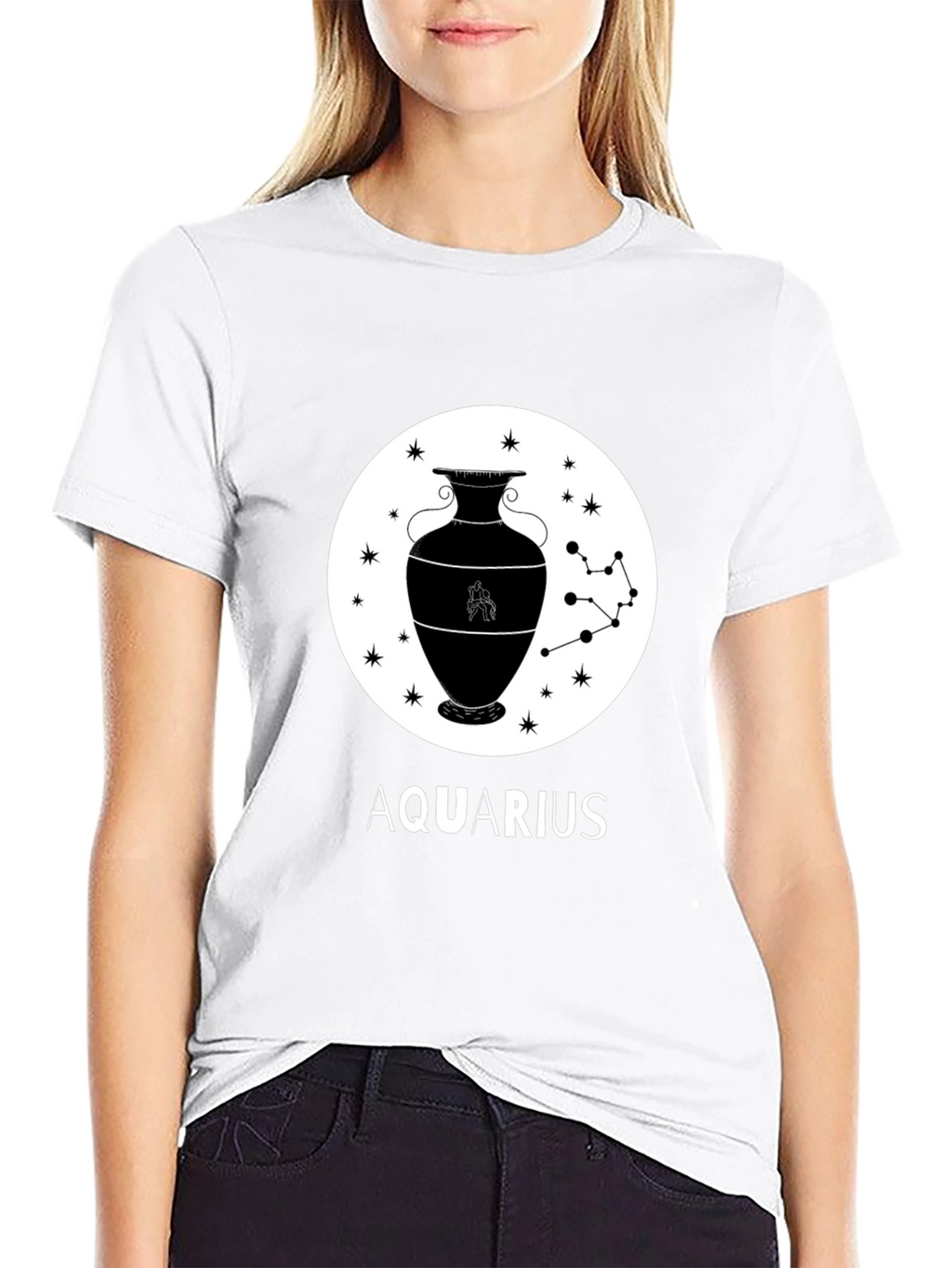 Aquarius Zodiac Graphic T-Shirt - Black