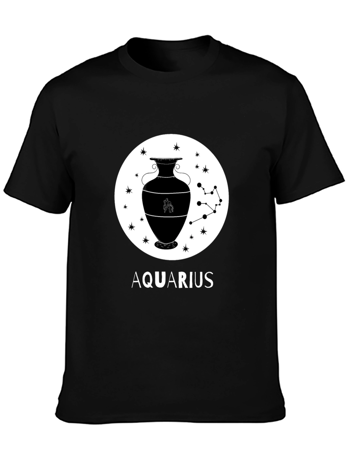 Aquarius Zodiac Graphic T-Shirt - Black