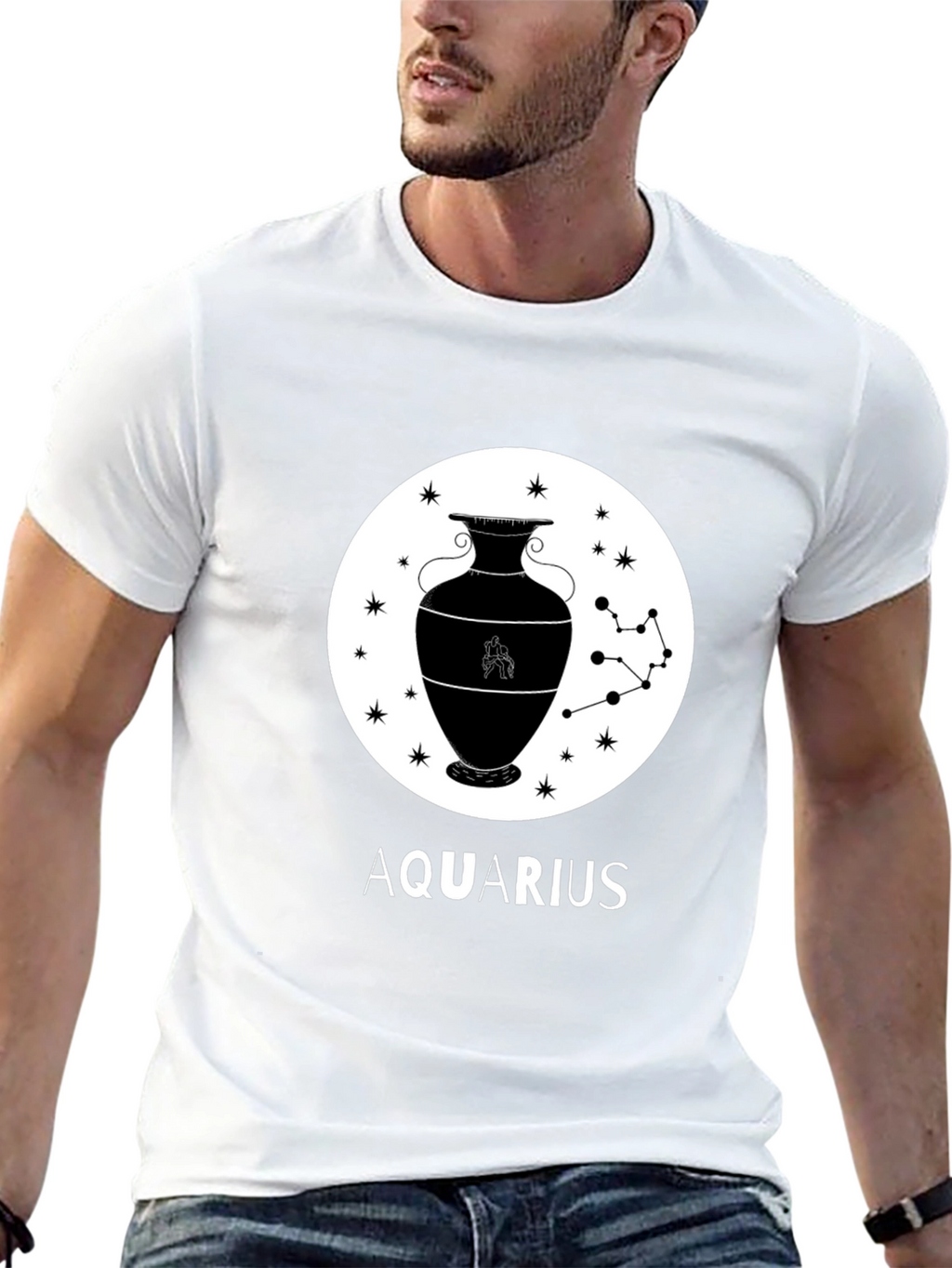 Aquarius Zodiac Graphic T-Shirt - Black